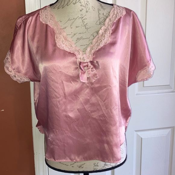 Vintage Victorias Secret Gold Label Top Bow Lace Embellished Sleepshirt 70s 80s - Picture 5 of 9